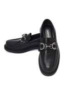 Kadın Siyah Tokalı Deri Maskülen Loafer | Derimod