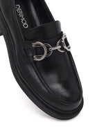 Kadın Siyah Tokalı Deri Maskülen Loafer | Derimod
