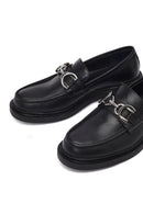 Kadın Siyah Tokalı Deri Maskülen Loafer | Derimod