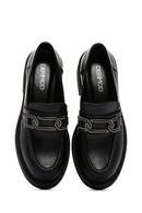 Woman Black Buckled Thick Sole Leather Masculine Loafer | Derimod