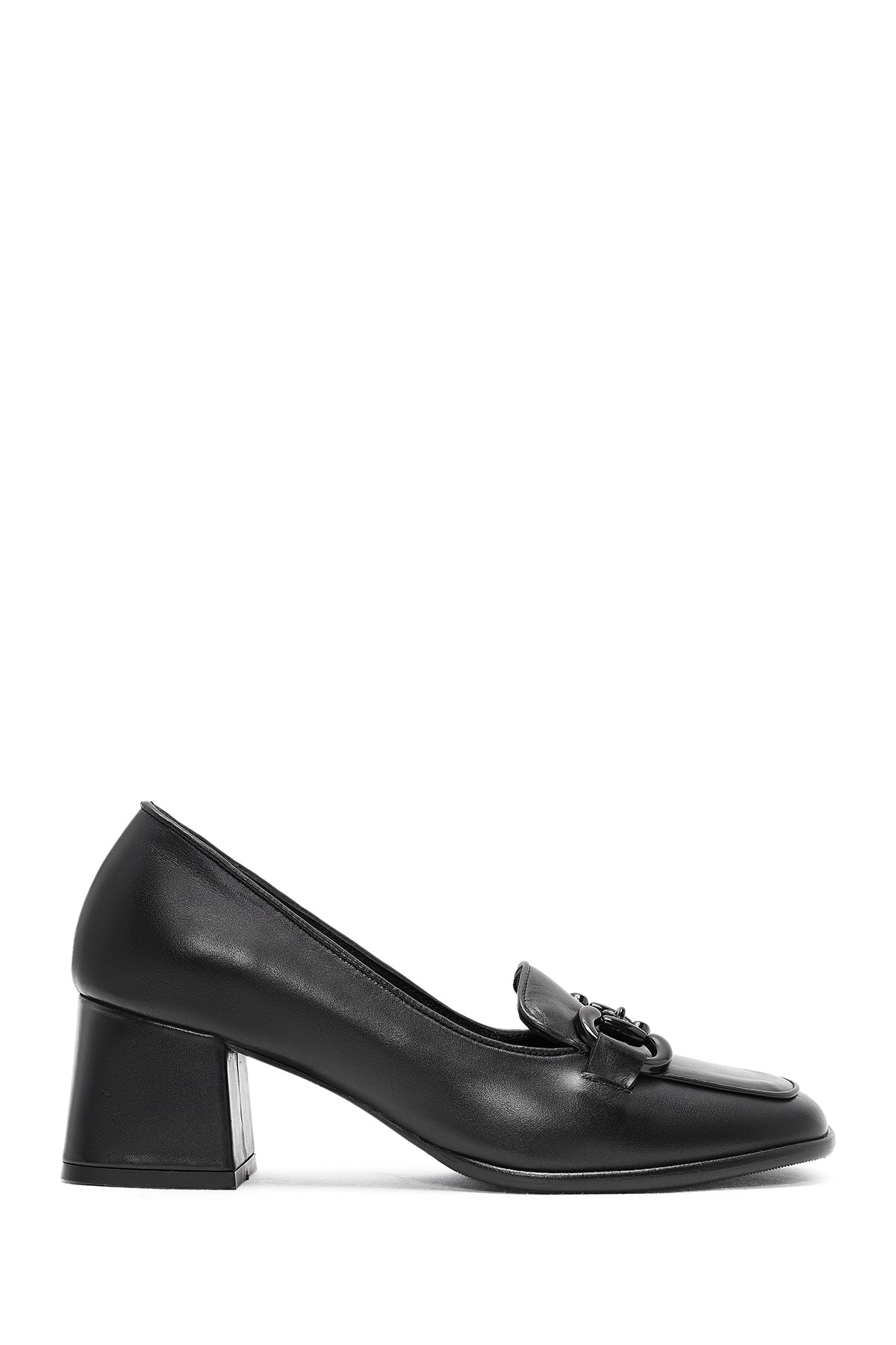 Kadın Siyah Toka Detaylı Kalın Topuklu Deri Ayakkabı 25AFD184118 | Derimod
