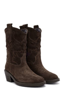 Kadın Kahverengi Kısa Kalın Topuklu Süet Deri Kovboy Bot | Derimod