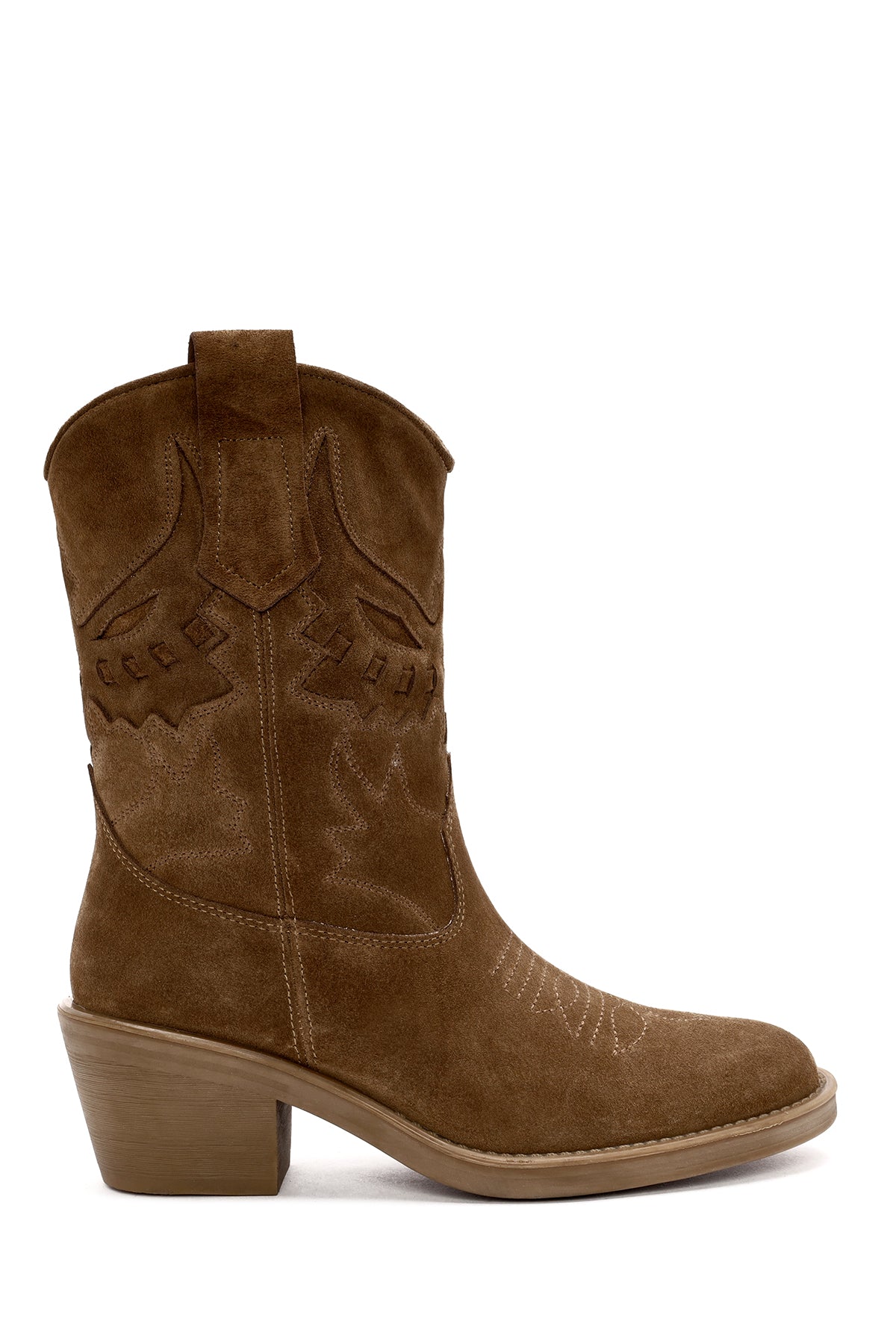 Kadın Vizon Kısa Kalın Topuklu Süet Deri Kovboy Bot 25AFD184210 | Derimod
