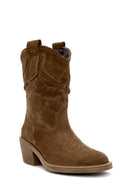 Kadın Vizon Kısa Kalın Topuklu Süet Deri Kovboy Bot | Derimod