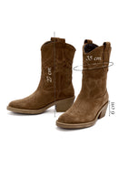 Kadın Vizon Kısa Kalın Topuklu Süet Deri Kovboy Bot | Derimod