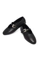 Women's Black Buckled Leather Ballet Flat | Derimod
