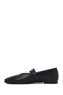 Women's Black Buckled Leather Ballet Flat | Derimod