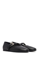 Women's Black Buckled Leather Ballet Flat | Derimod