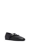 Women's Black Buckled Leather Ballet Flat | Derimod