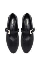 Women's Black Buckled Leather Ballet Flat | Derimod