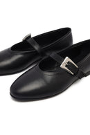 Women's Black Buckled Leather Ballet Flat | Derimod