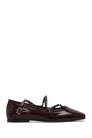 Women's Burgundy Buckled Patent Leather Ballet Flat | Derimod