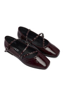 Women's Burgundy Buckled Patent Leather Ballet Flat | Derimod