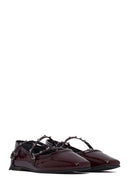 Women's Burgundy Buckled Patent Leather Ballet Flat | Derimod