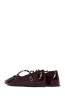 Women's Burgundy Buckled Patent Leather Ballet Flat | Derimod