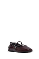 Women's Burgundy Buckled Patent Leather Ballet Flat | Derimod
