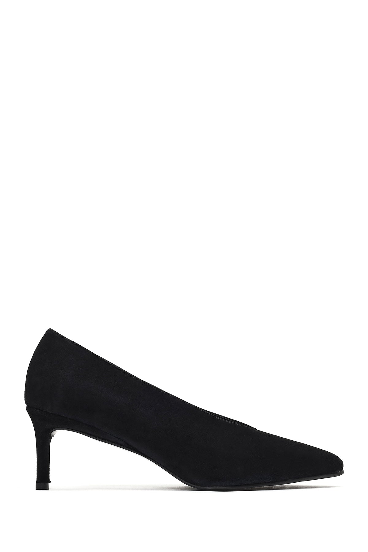 Woman Black Low Thin Heel Suede Leather Stiletto 25AFD184910 | Derimod