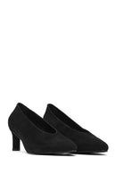 Woman Black Low Thin Heel Suede Leather Stiletto | Derimod