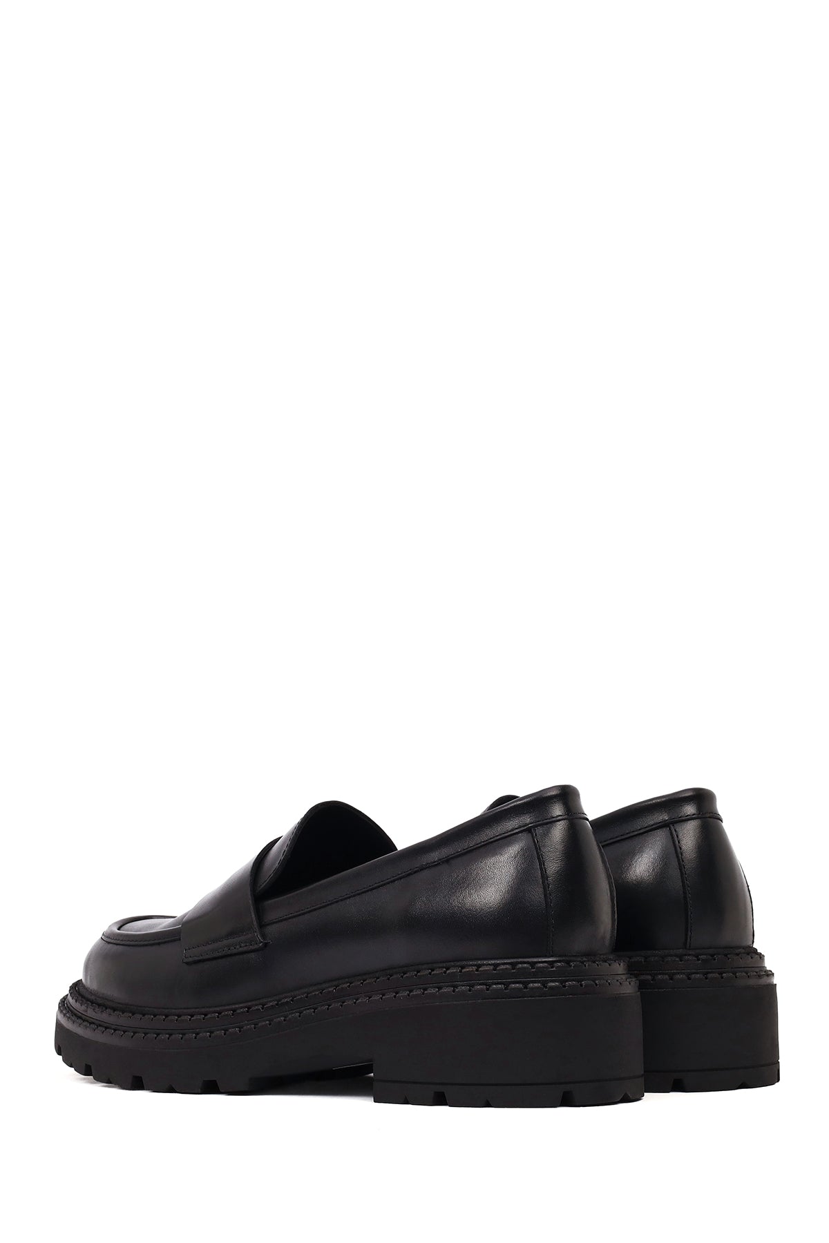 Kadın Siyah Kalın Tabanlı Deri Maskülen Loafer