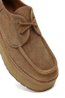 Kadın Bej Kalın Tabanlı Bağcıklı Süet Deri Teddy Casual Ayakkabı | Derimod