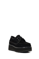 Kadın Siyah Kalın Tabanlı Bağcıklı Süet Deri Teddy Casual Ayakkabı | Derimod