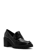 Woman Black Thick Heel Patent Leather Leather Masculine Loafer | Derimod