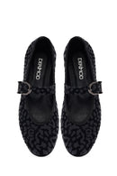 Kadın Siyah Leopar Desenli Tokalı Süet Deri Babet | Derimod