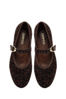 Kadın Kahverengi Leopar Desenli Tokalı Süet Deri Babet | Derimod