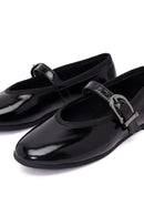 Kadın Siyah Tokalı Rugan Deri Babet | Derimod