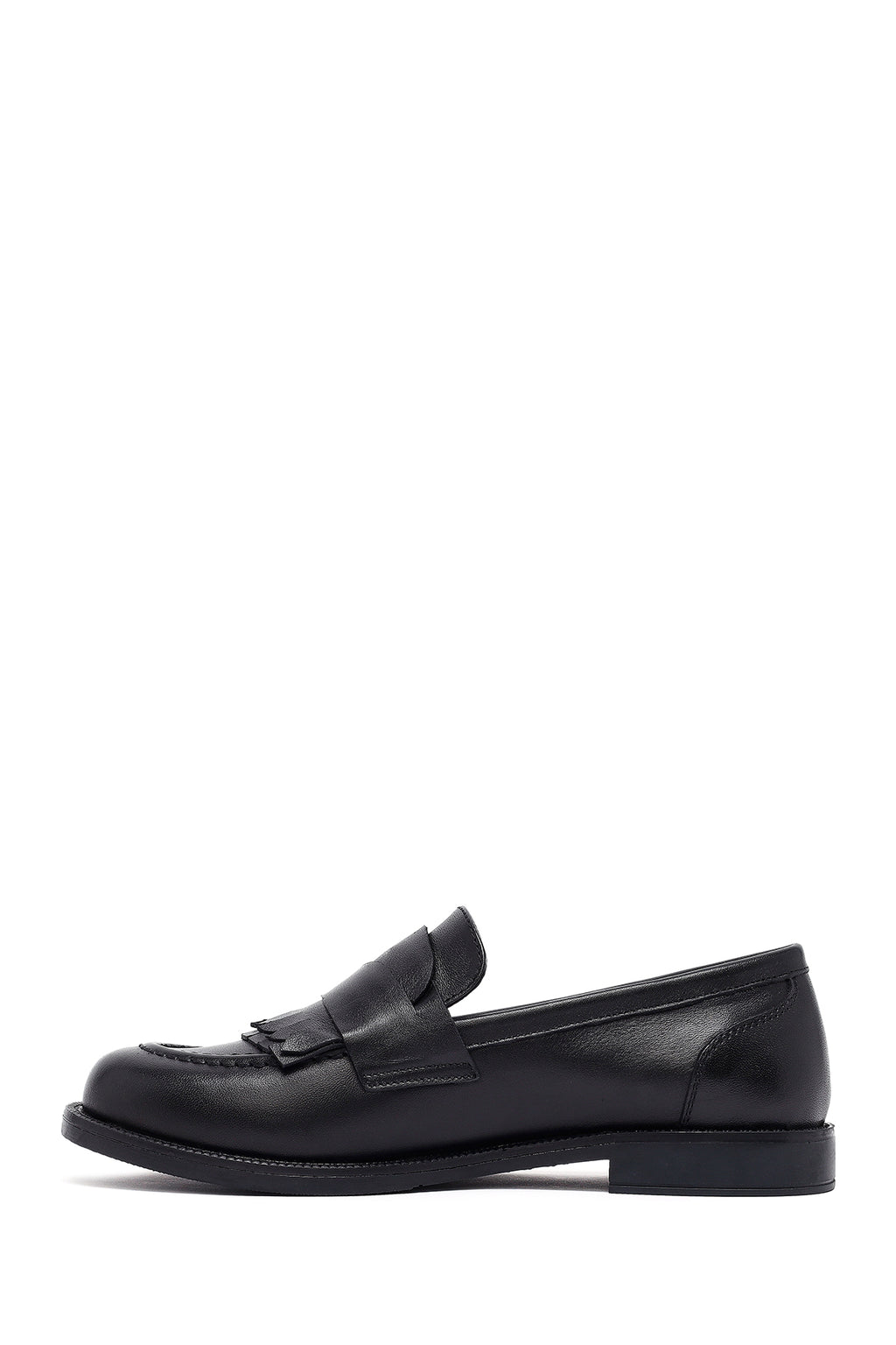 Kadın Siyah Deri Maskülen Loafer