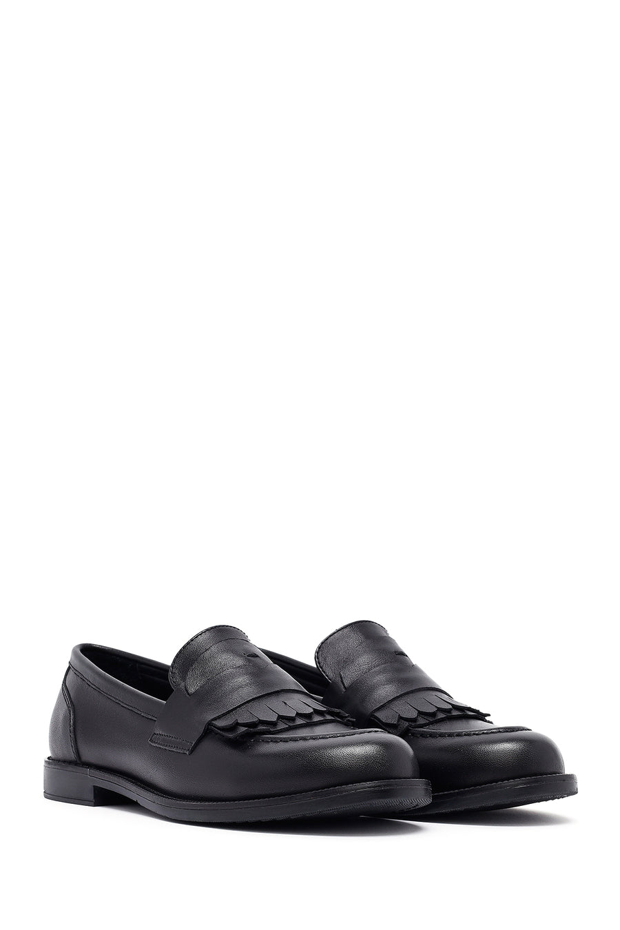 Kadın Siyah Deri Maskülen Loafer