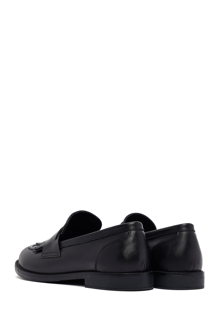 Kadın Siyah Deri Maskülen Loafer