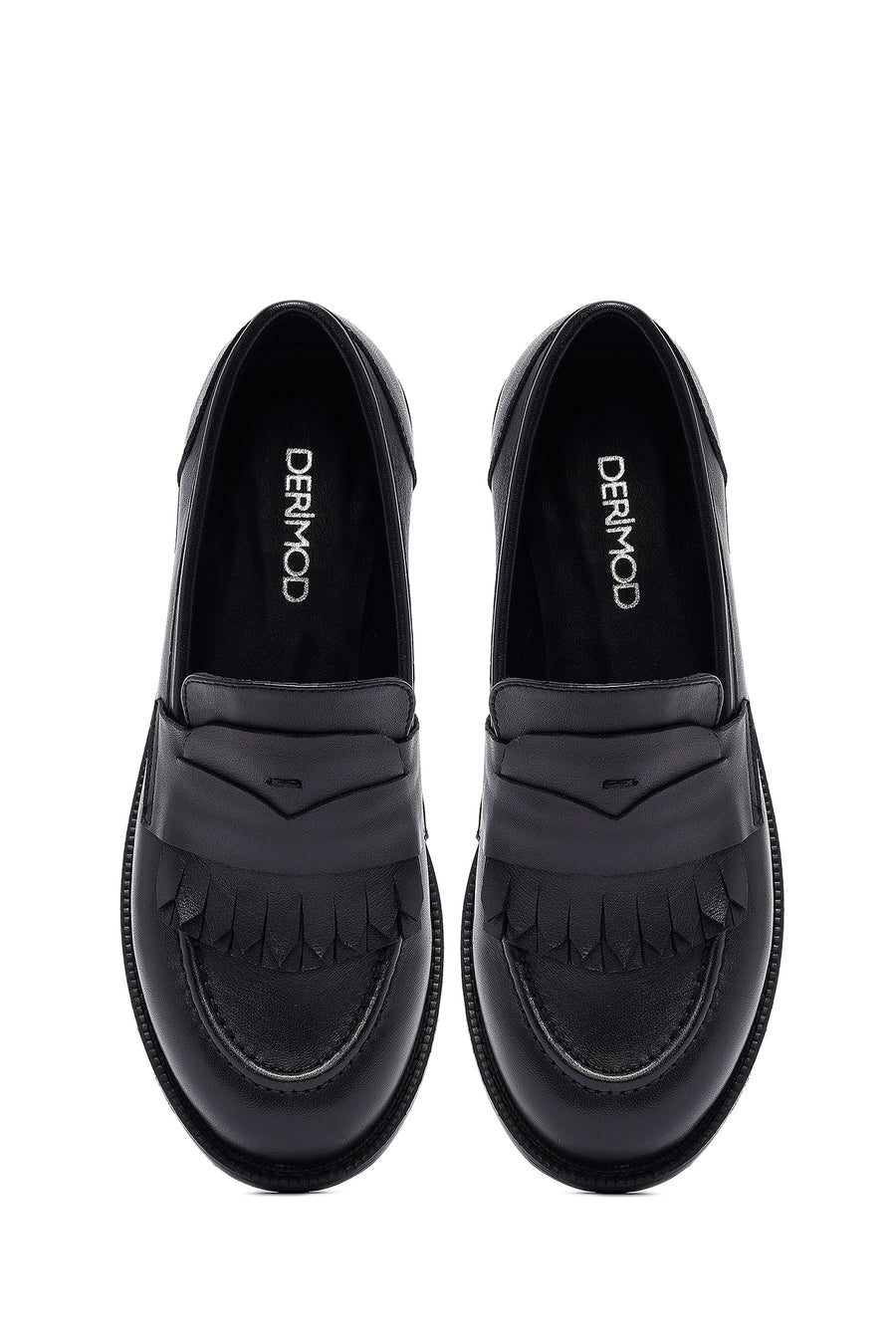 Kadın Siyah Deri Maskülen Loafer