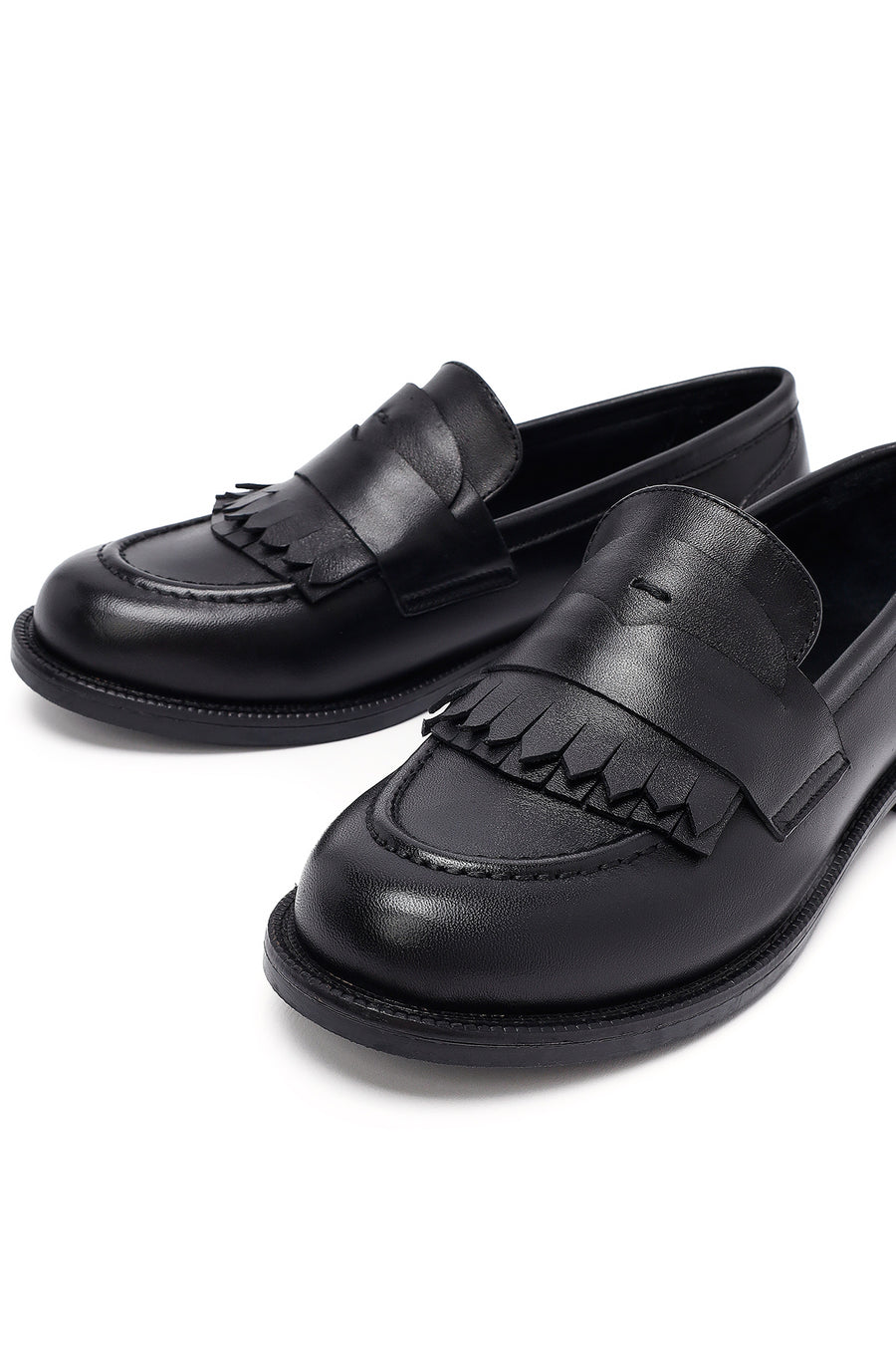 Kadın Siyah Deri Maskülen Loafer