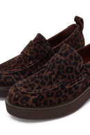 Woman Leopard Print Suede Leather Masculine Loafer | Derimod