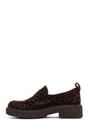 Woman Leopard Print Suede Leather Masculine Loafer | Derimod