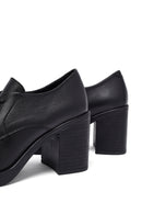 Kadın Siyah Bağcıklı Kalın Topuklu Deri Maskülen Ayakkabı | Derimod