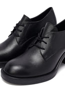 Kadın Siyah Bağcıklı Kalın Topuklu Deri Maskülen Ayakkabı | Derimod