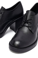 Kadın Siyah Bağcıklı Kalın Topuklu Deri Maskülen Ayakkabı | Derimod