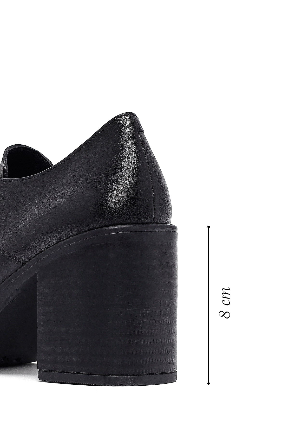 Kadın Siyah Bağcıklı Kalın Topuklu Deri Maskülen Ayakkabı