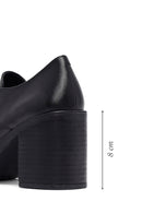 Kadın Siyah Bağcıklı Kalın Topuklu Deri Maskülen Ayakkabı | Derimod