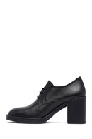 Kadın Siyah Bağcıklı Kalın Topuklu Deri Maskülen Ayakkabı | Derimod