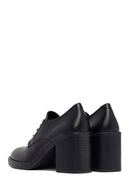 Kadın Siyah Bağcıklı Kalın Topuklu Deri Maskülen Ayakkabı | Derimod