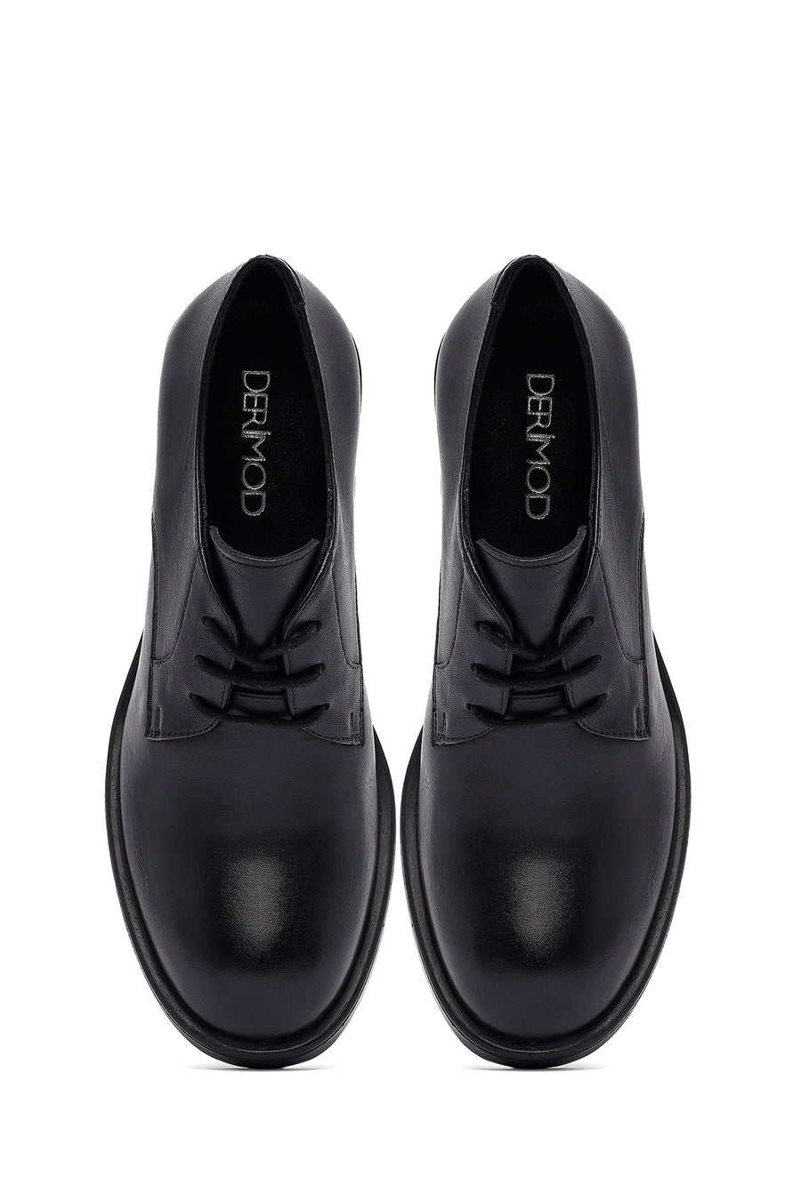 Kadın Siyah Bağcıklı Kalın Topuklu Deri Maskülen Ayakkabı