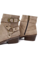 Kadın Bej Fermuarlı Süet Deri Kovboy Bot | Derimod