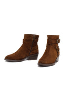 Kadın Taba Fermuarlı Süet Deri Kovboy Bot | Derimod