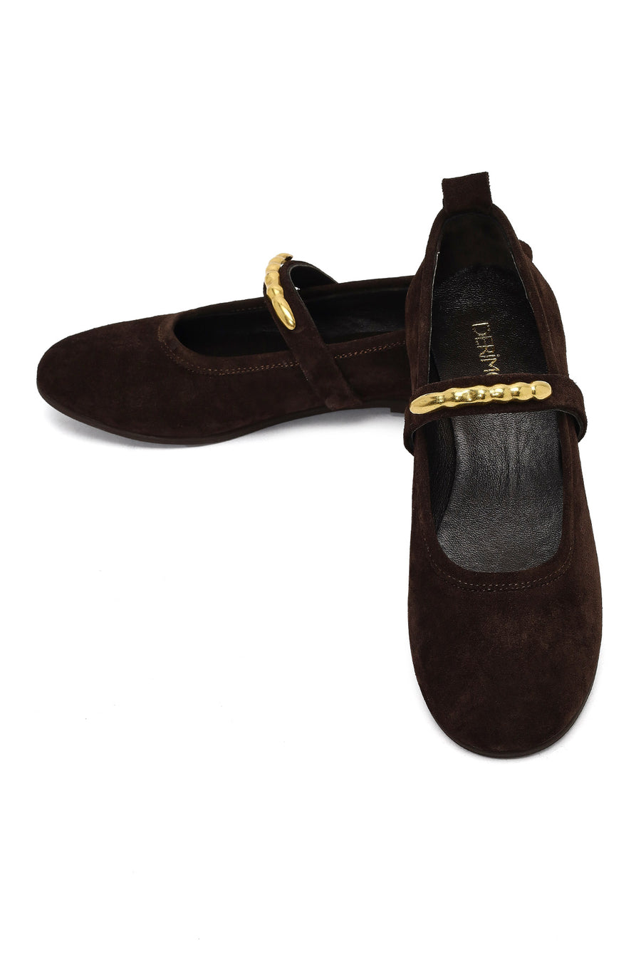 Women's Brown Buckled Suede Leather Ballet Flat
