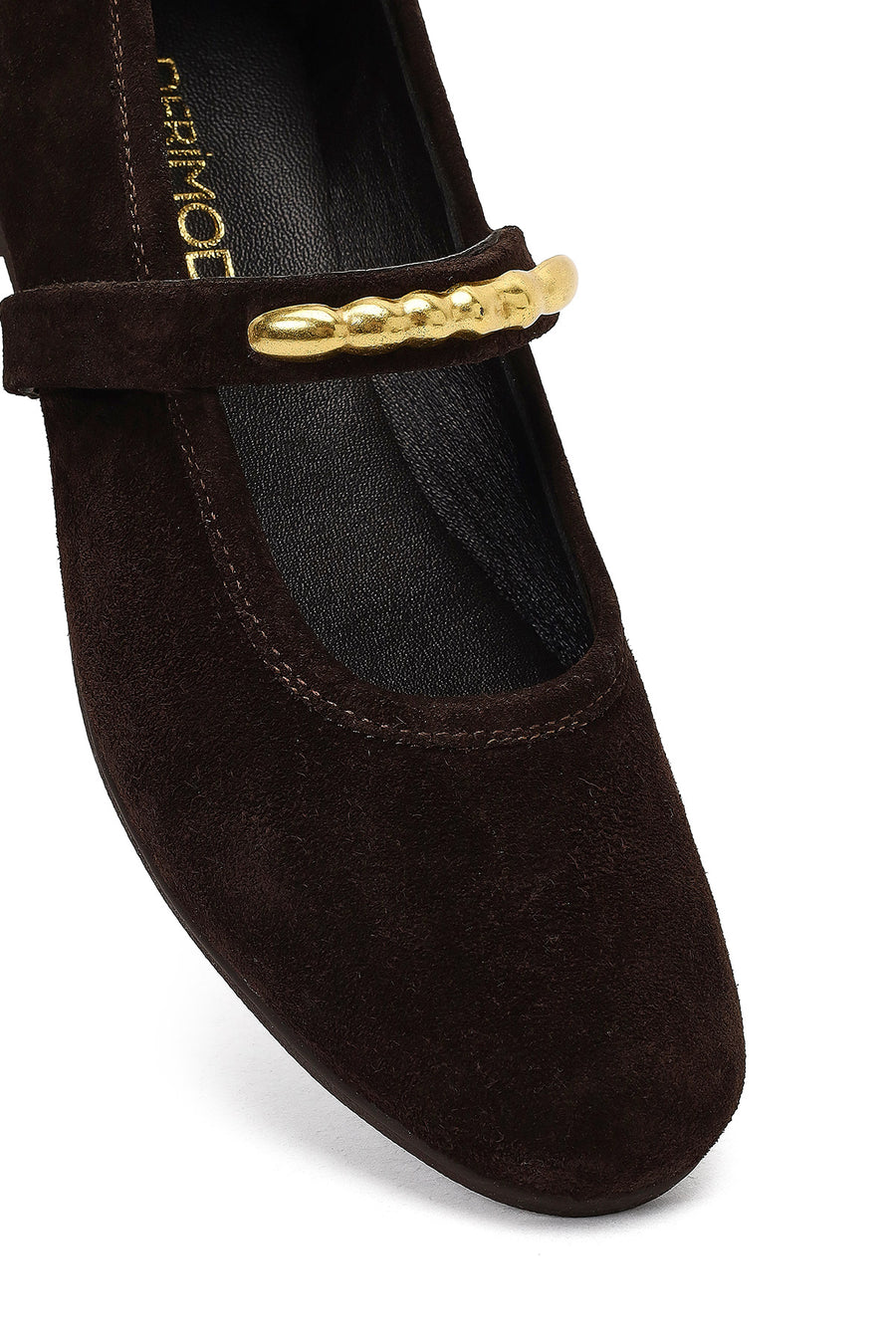 Women's Brown Buckled Suede Leather Ballet Flat