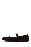 Women's Brown Buckled Suede Leather Ballet Flat | Derimod
