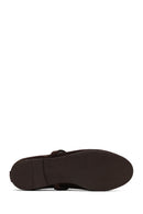 Women's Brown Buckled Suede Leather Ballet Flat | Derimod